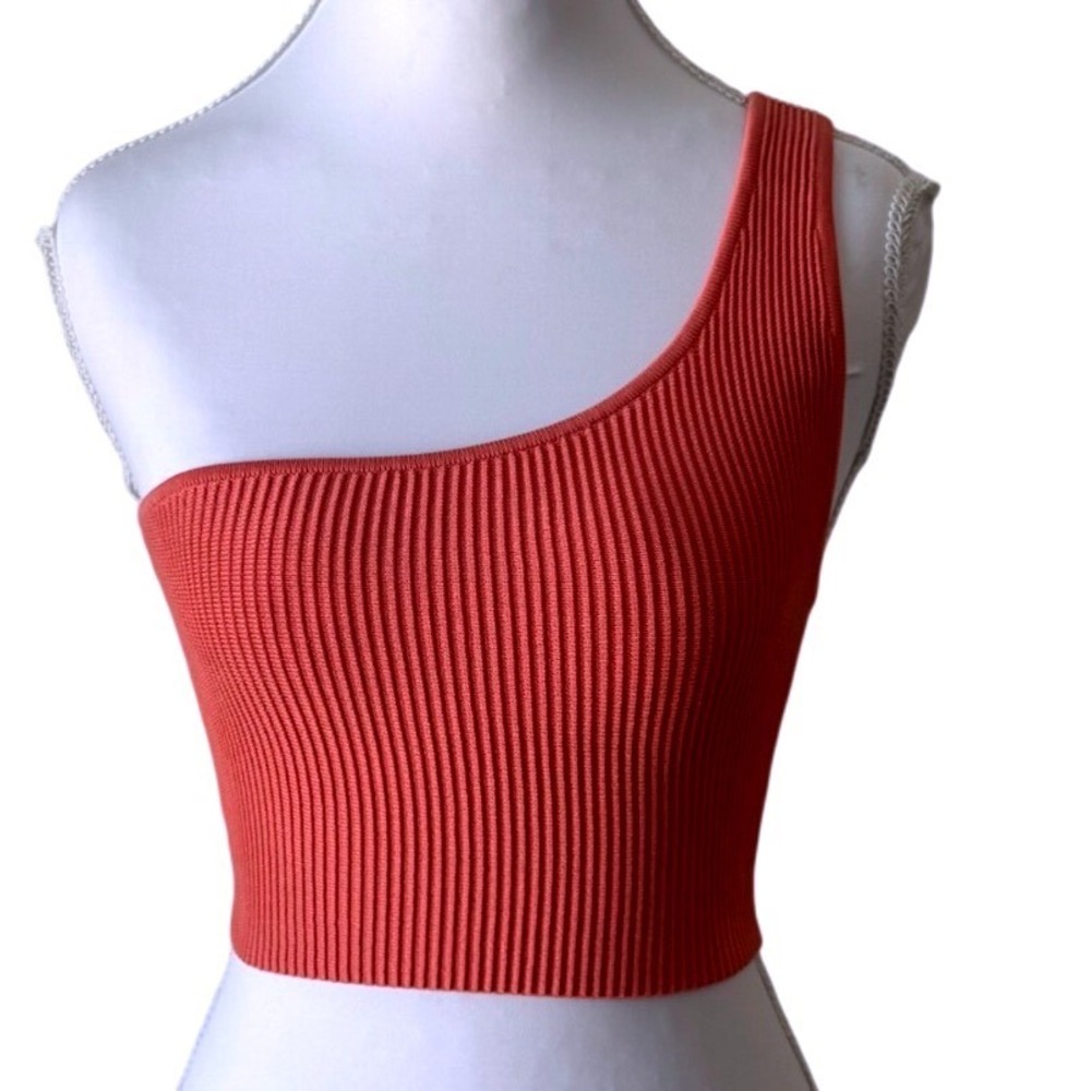 Aritzia One Shoulder Tank Top Ribbed Sculpt Knit Rose Pink Babaton Size XS